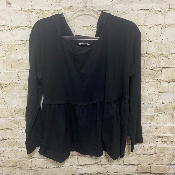 NEW Free 832 Black Tiered Hooded Hoodie Top - Picture 1 of 5